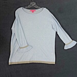 Lilly Pulitzer Charla Ruffle Cuff Metallic Trim Sweater Light Blue Tint Small